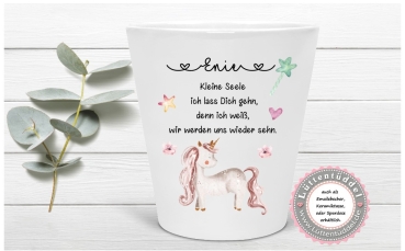 stiller Blumentopf - Vase kleiner Einhorn kleine Seele Name Sternenkind Trauer  Grab, Urnengrab, Abschied, Friedhof....von Lüttentüddel®
